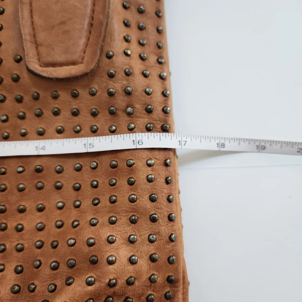 Italian leather brown studded shoulder bag from Platania made in Italy